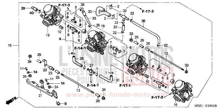 CARBURETOR (ASSY.) (2) for CB600F Hornet MAT SATIN BLUE METALLIC (B186) from 2005